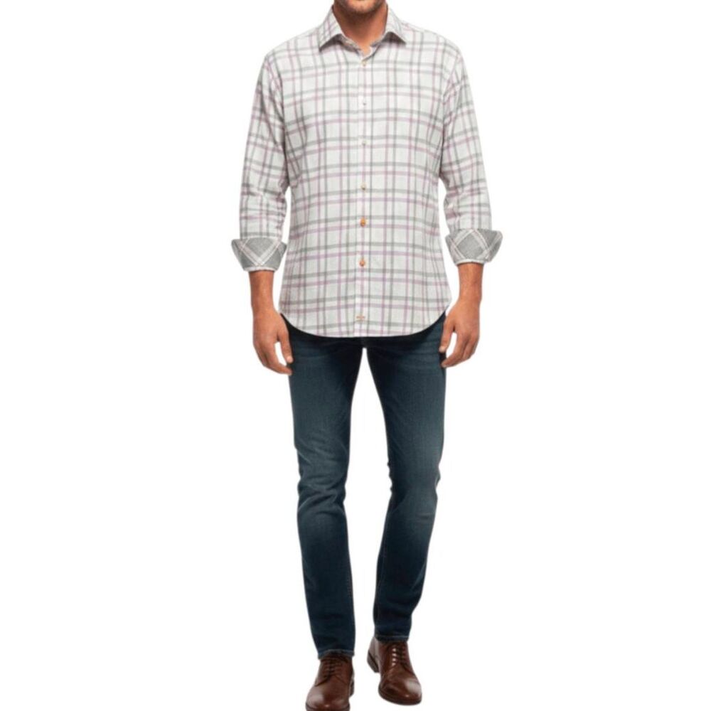 THOMAS DEAN Plaid Long Sleeve Button Down Shirt Size Large